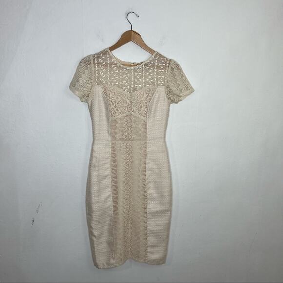 Anthropologie Champagne & Strawberry Fabric Mix Cream Sheath Dress Size M NWT - Picture 1 of 14